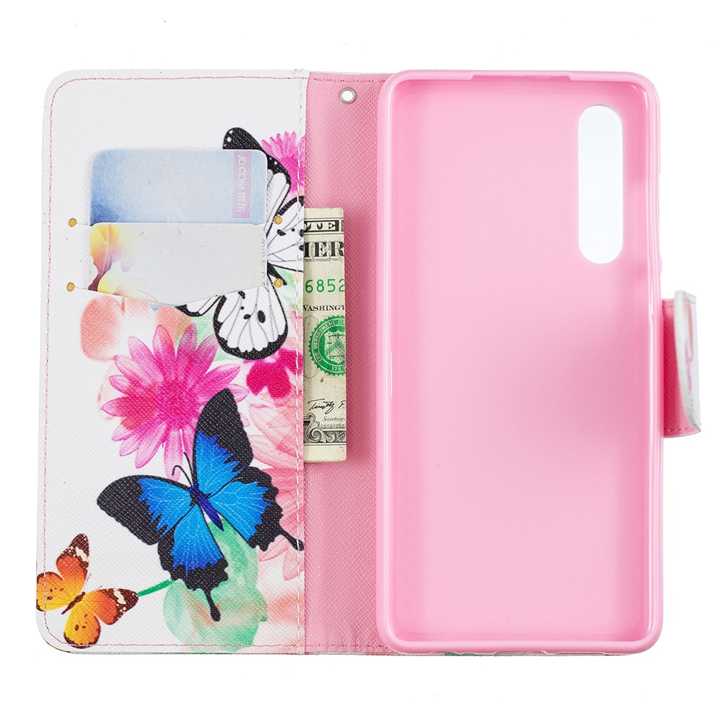 Stampare Motivi PU Phelet Phelet Pua Capore Per Huawei P30 - Farfalle e Fiori-8