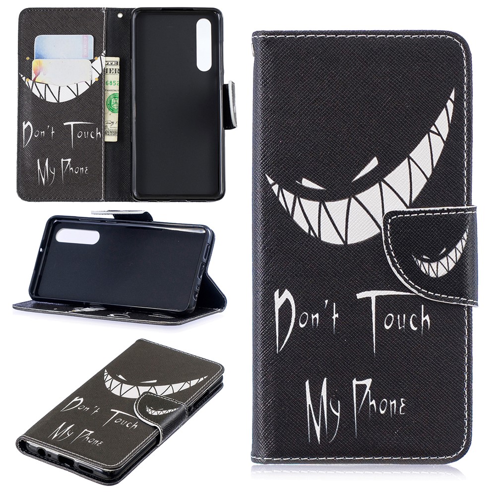 Pattern Printing PU Leather Card Holder Cell Phone Cover for Huawei P30 - Do not Touch My Phone-1