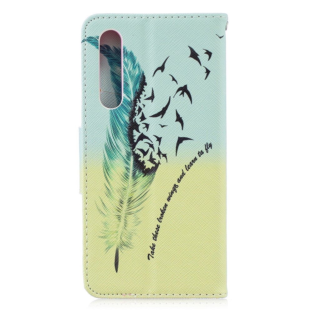 Pattern Printing PU Leather Phone Shell with Card Slots for Huawei P30 - Feather Pattern-2