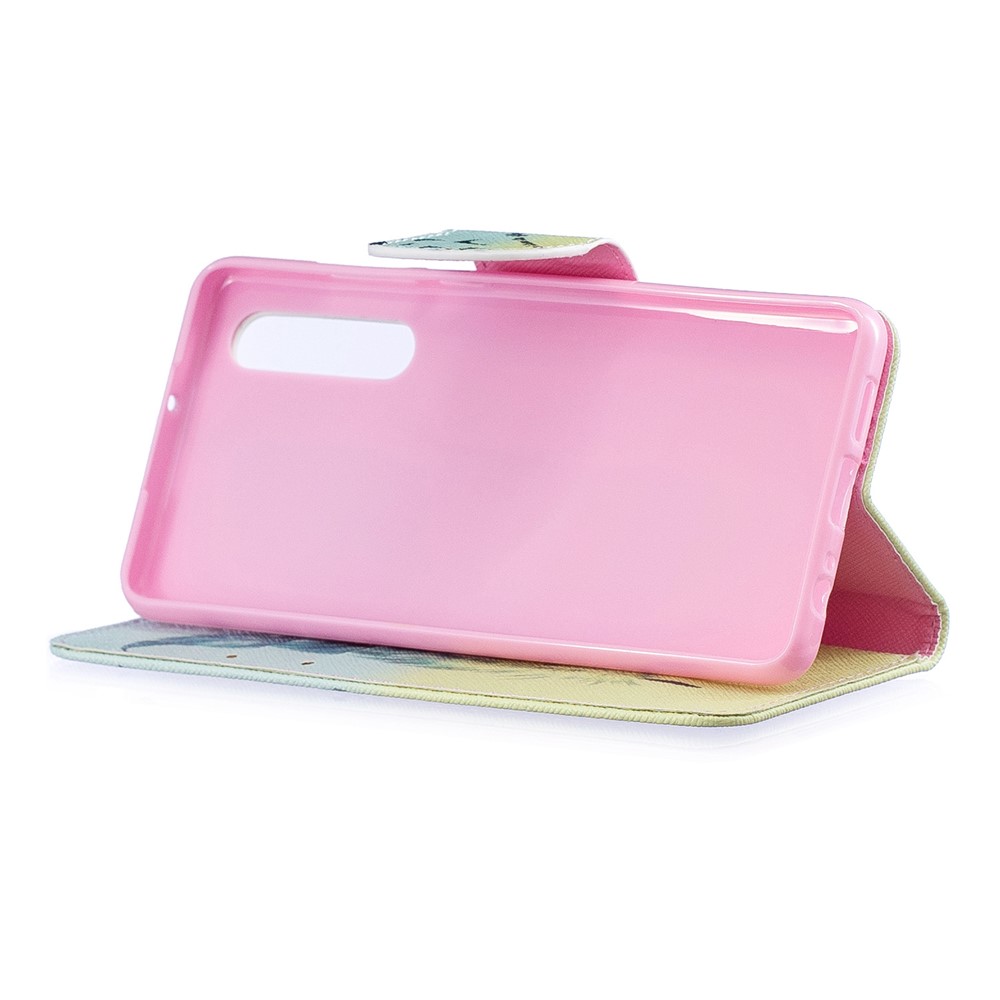 Pattern Printing PU Leather Phone Shell with Card Slots for Huawei P30 - Feather Pattern-4