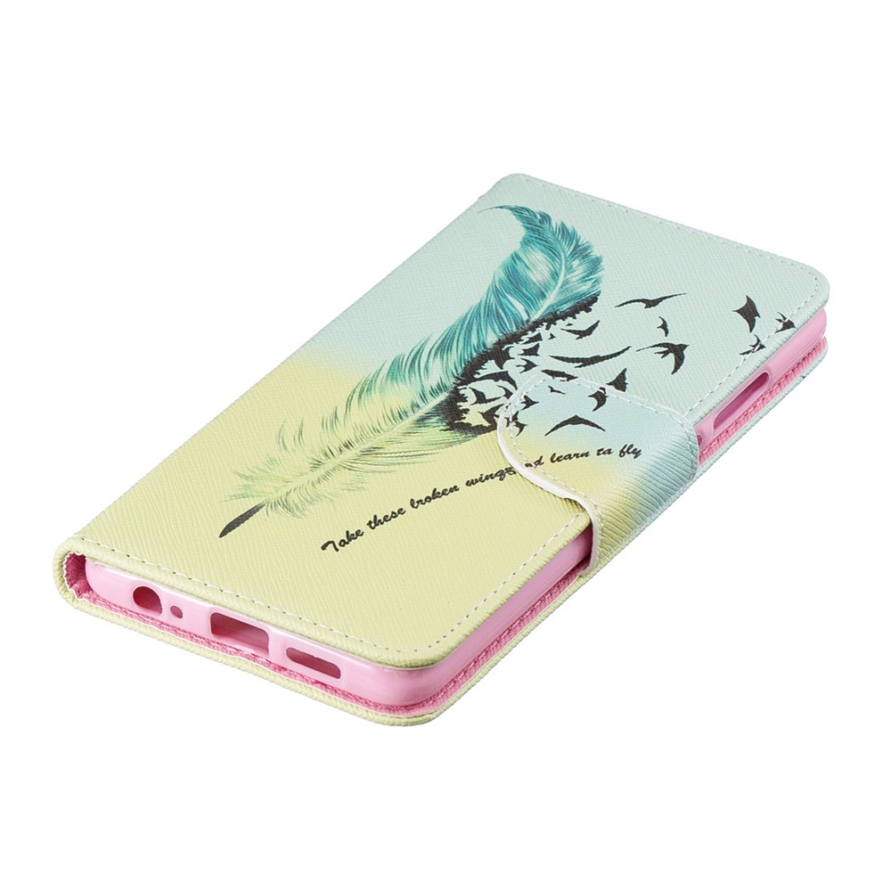 Pattern Printing PU Leather Phone Shell with Card Slots for Huawei P30 - Feather Pattern-5