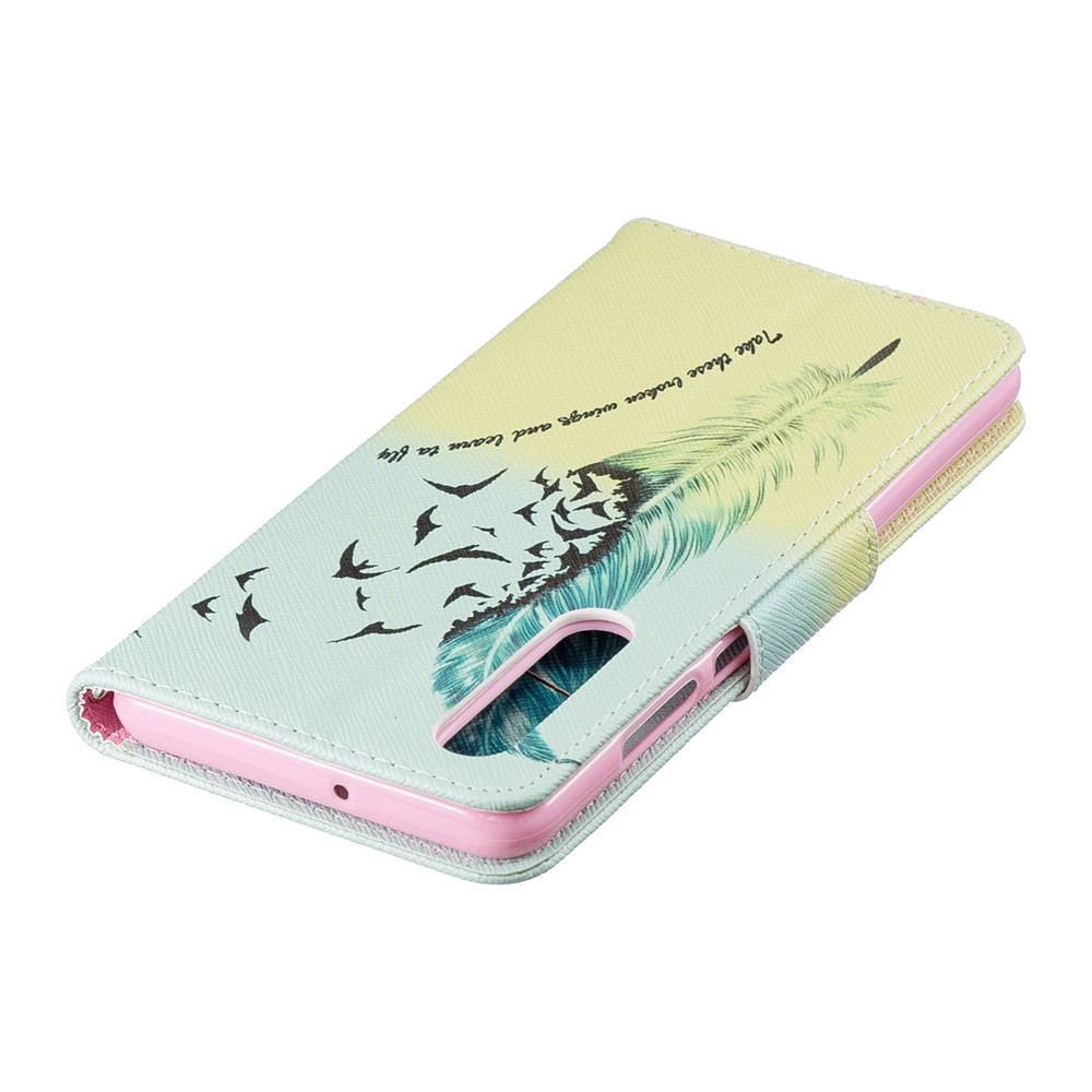 Pattern Printing PU Leather Phone Shell with Card Slots for Huawei P30 - Feather Pattern-6