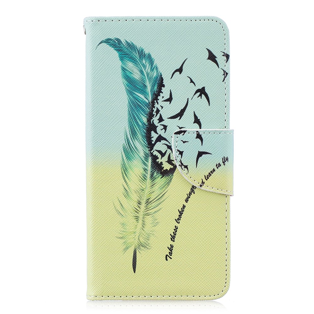 Pattern Printing PU Leather Phone Shell with Card Slots for Huawei P30 - Feather Pattern-8