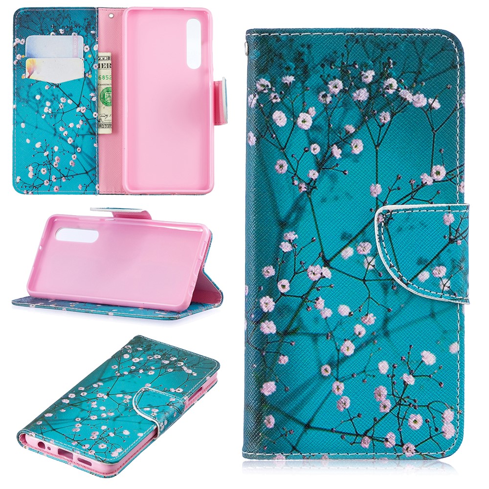 Pattern Printing PU Leather Mobile Phone Case Accessory for Huawei P30 - Tree with Flowers-1