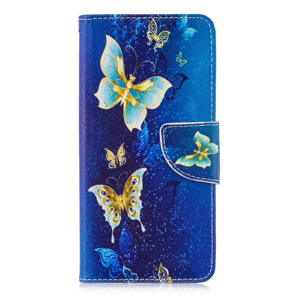 Custodia di Protezione in Pelle PU Stampa di Pattern Per Huawei P30 - Farfalle Blu