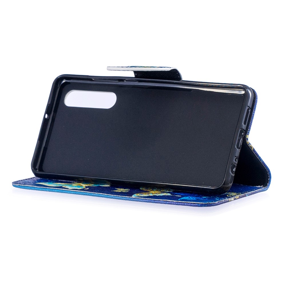 Custodia di Protezione in Pelle PU Stampa di Pattern Per Huawei P30 - Farfalle Blu