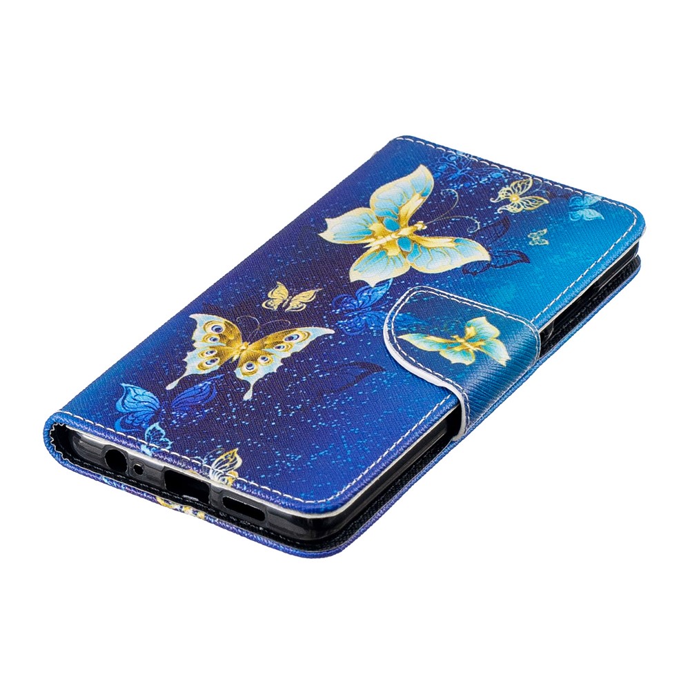 Custodia di Protezione in Pelle PU Stampa di Pattern Per Huawei P30 - Farfalle Blu