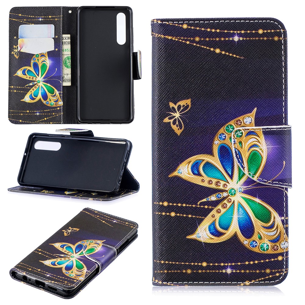 Pattern Printing PU Leather Protection Cover for Huawei P30 - Butterfly with Diamond-1