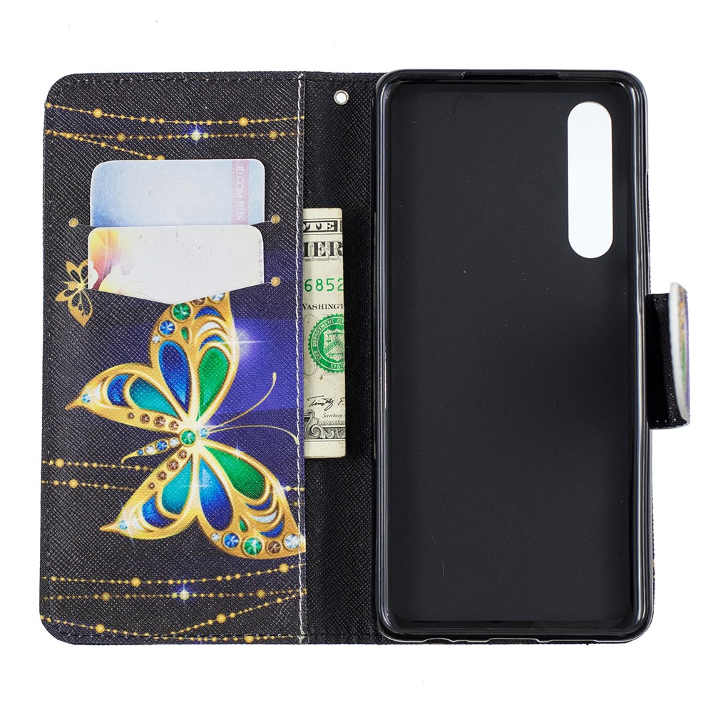 Pattern Printing PU Leather Protection Cover for Huawei P30 - Butterfly with Diamond-8
