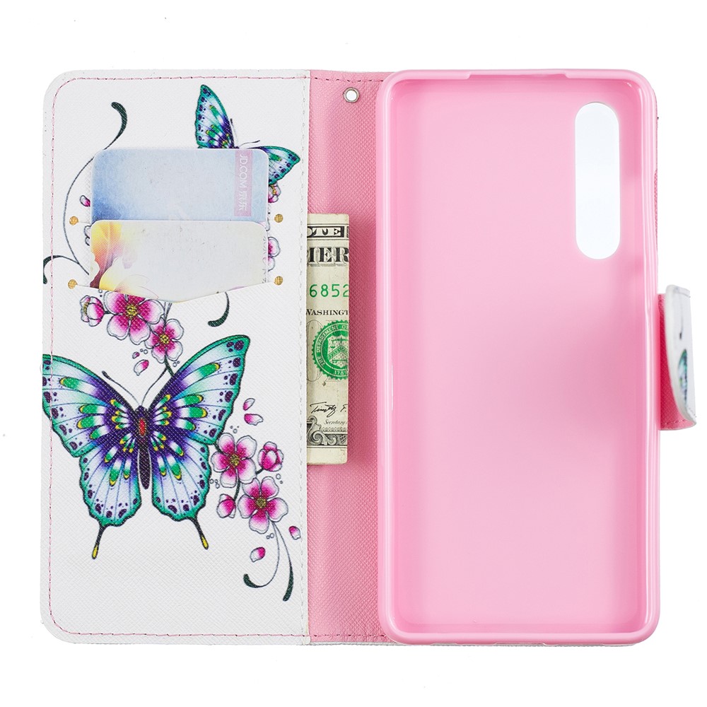 Pattern Printing PU Leather Phone Cover with Wallet for Huawei P30 - Butterflies and Flowers-8