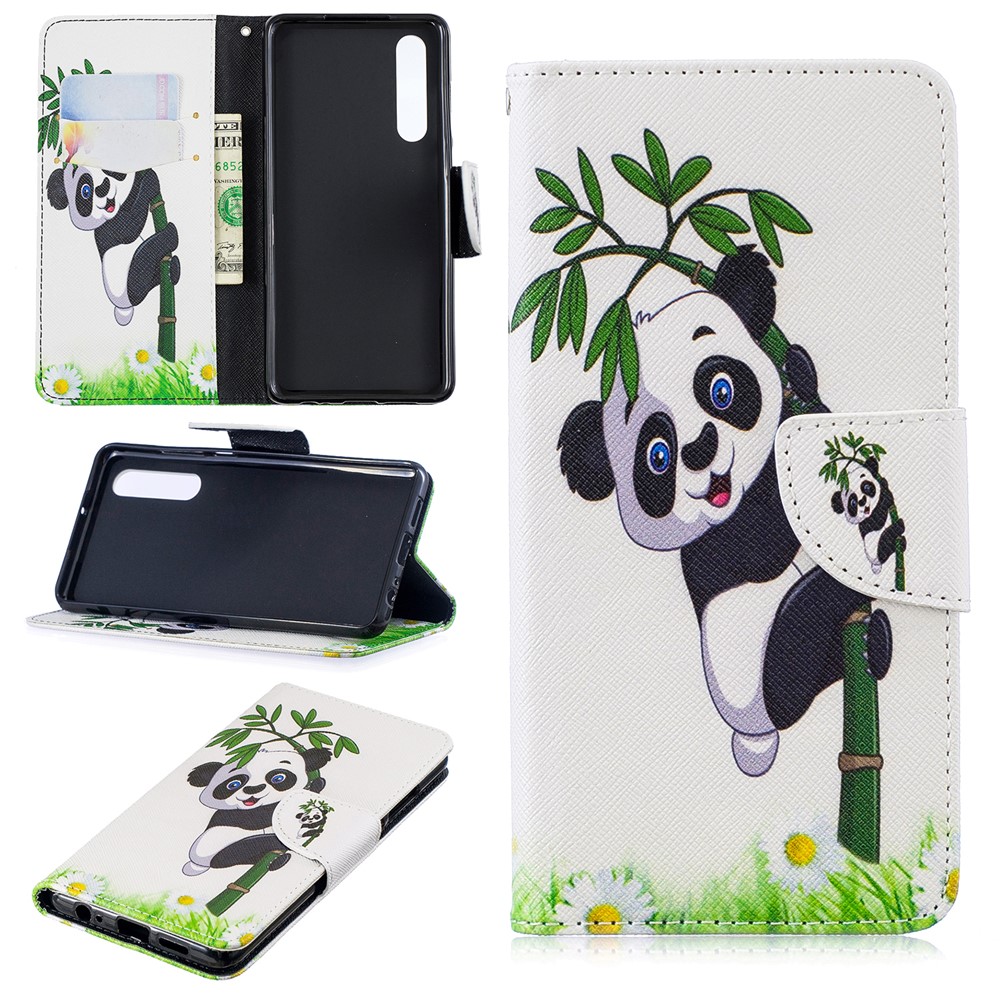 Pattern Printing PU Leather Phone Shell with Card Slots for Huawei P30 - Lovely Panda-1
