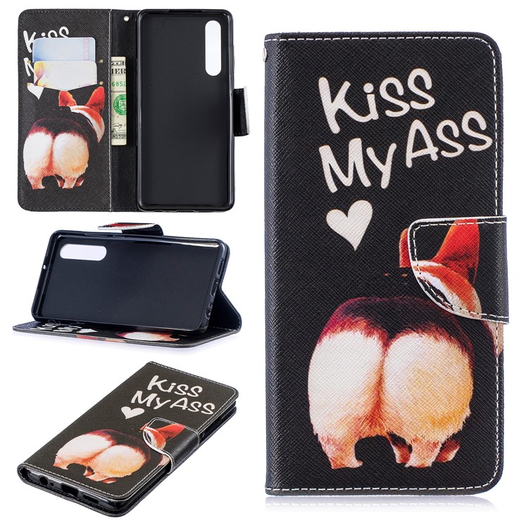 Pattern Printing Card Holder Leather Cover Case for Huawei P30 - Kiss My Ass-1