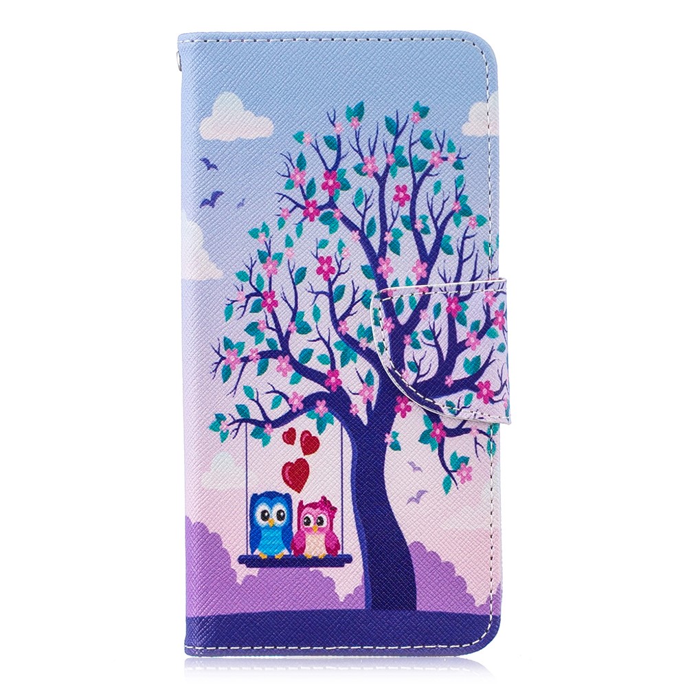 Pattern Printing PU Leather Mobile Phone Case for Huawei P30 - Two Swinging Owls-2