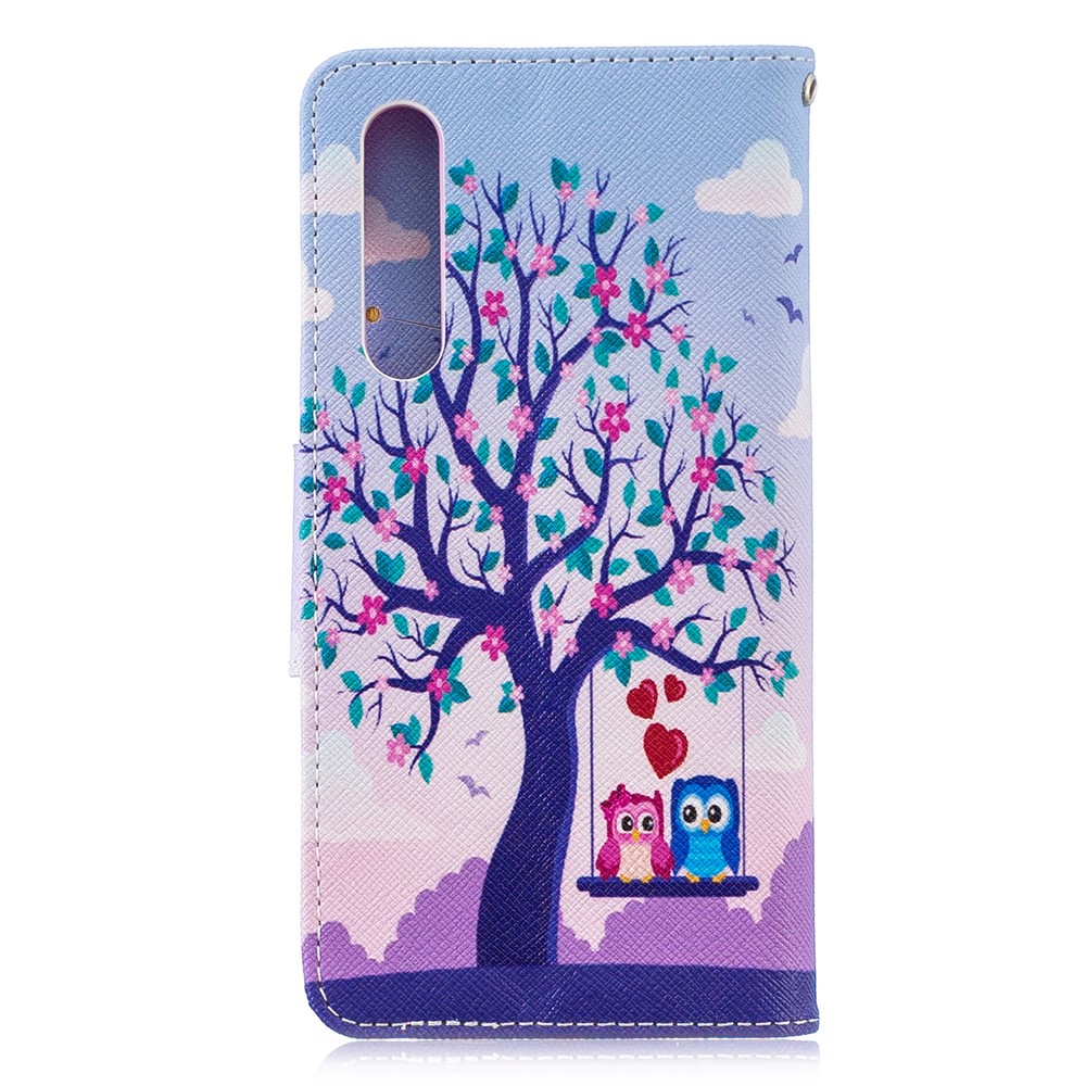 Pattern Printing PU Leather Mobile Phone Case for Huawei P30 - Two Swinging Owls-3