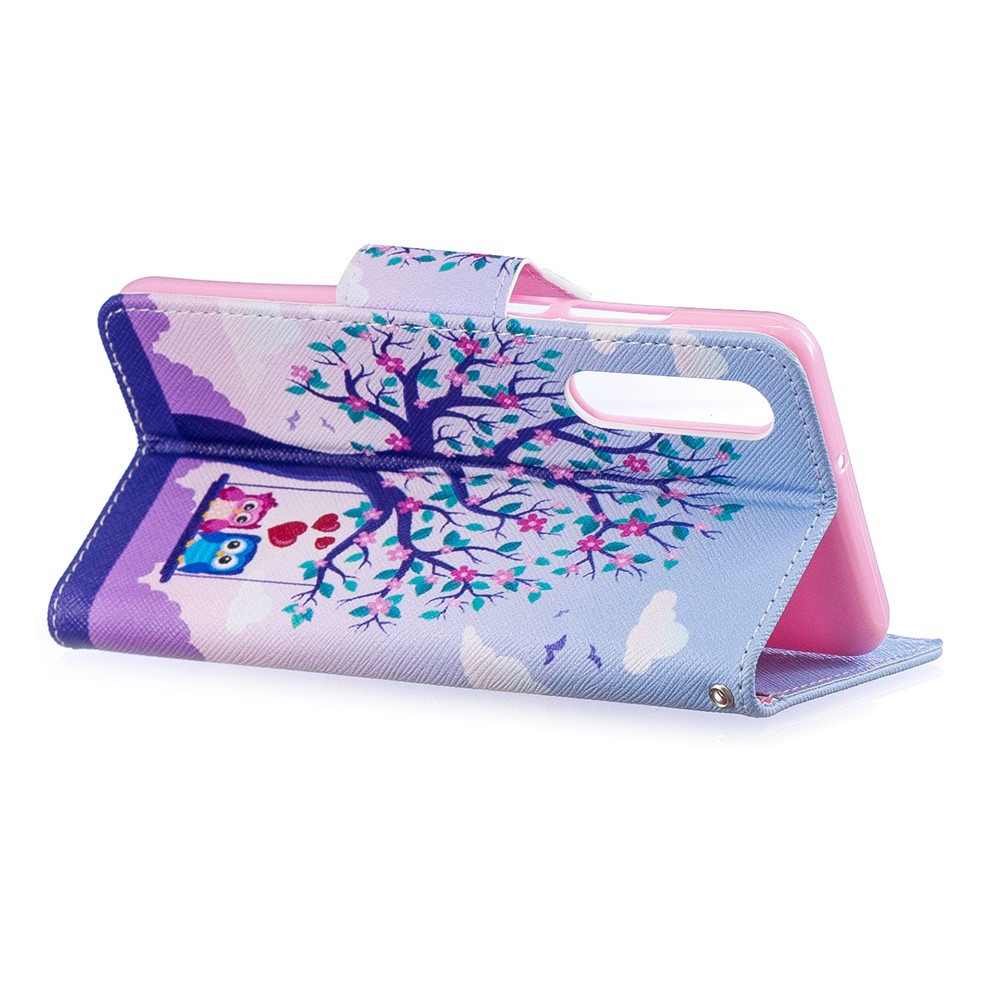 Pattern Printing PU Leather Mobile Phone Case for Huawei P30 - Two Swinging Owls-4