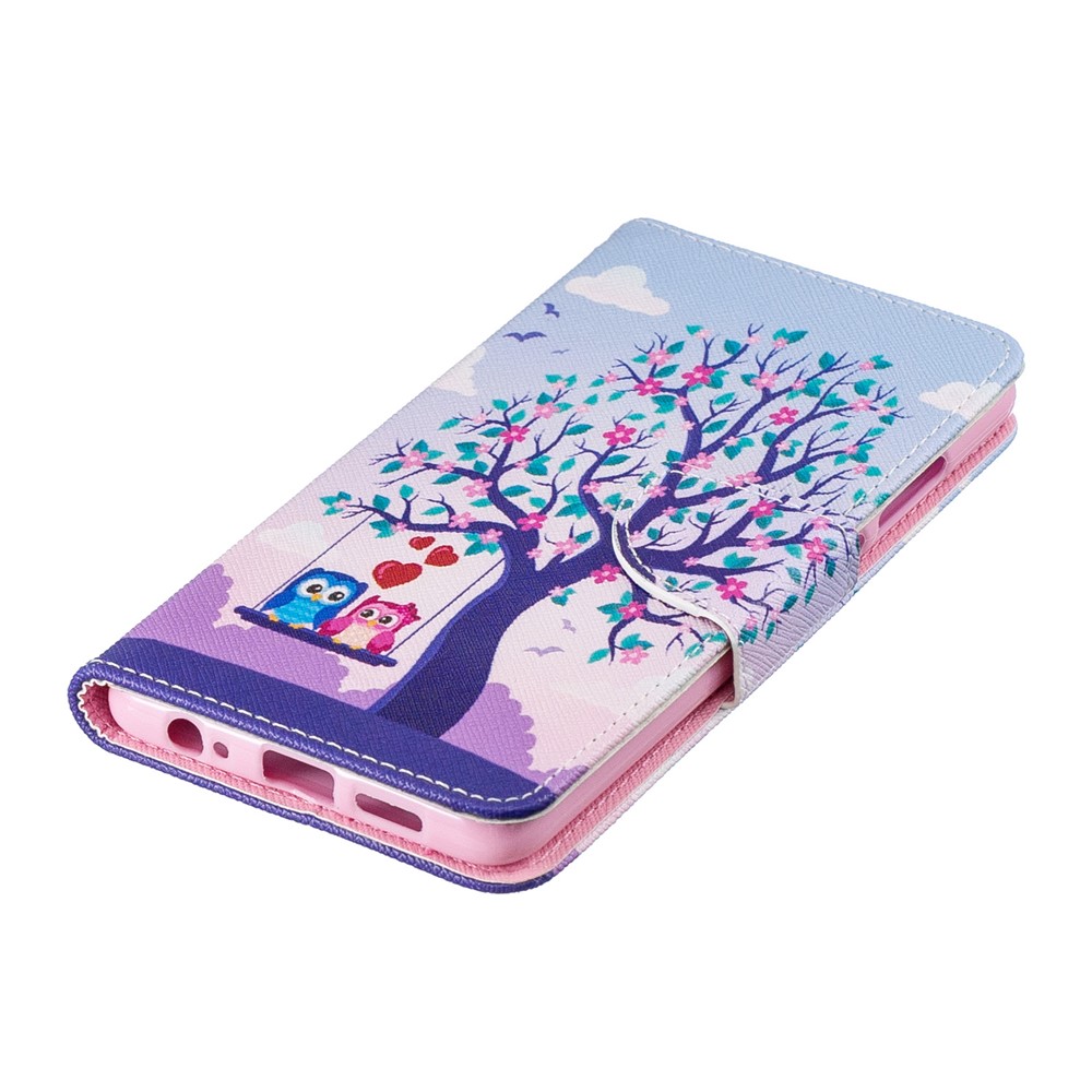 Pattern Printing PU Leather Mobile Phone Case for Huawei P30 - Two Swinging Owls-6