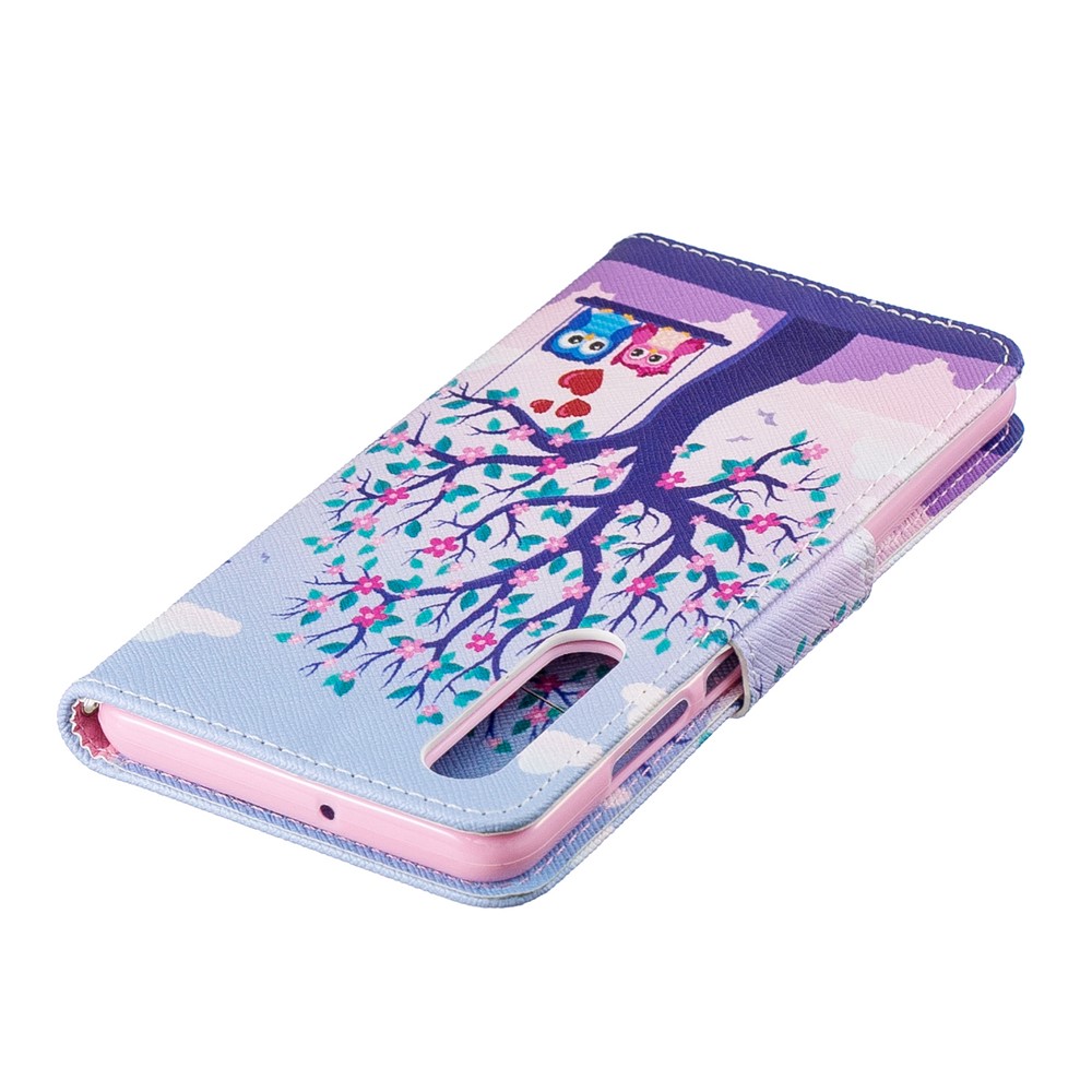 Pattern Printing PU Leather Mobile Phone Case for Huawei P30 - Two Swinging Owls-7
