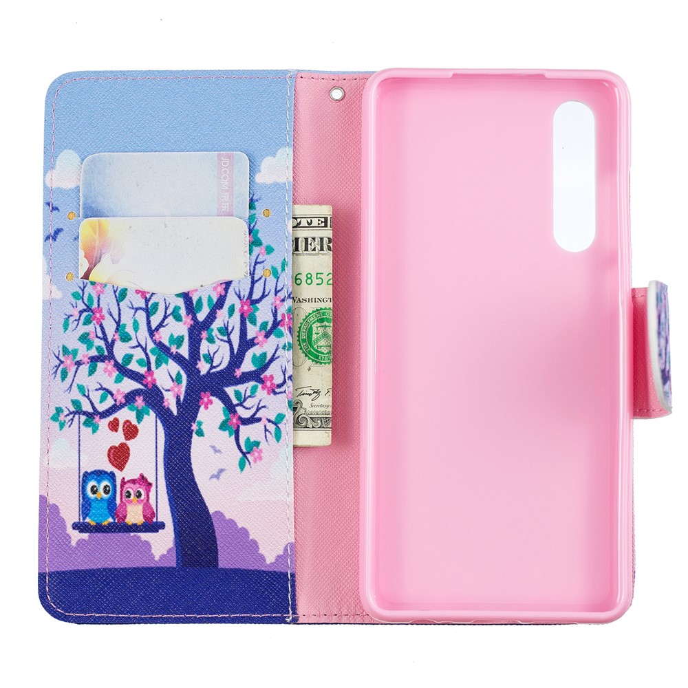 Pattern Printing PU Leather Mobile Phone Case for Huawei P30 - Two Swinging Owls-8