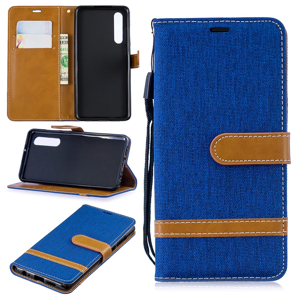 Two-tone Jean Cloth PU Leather Flip Case for Huawei P30 - Baby Blue-1