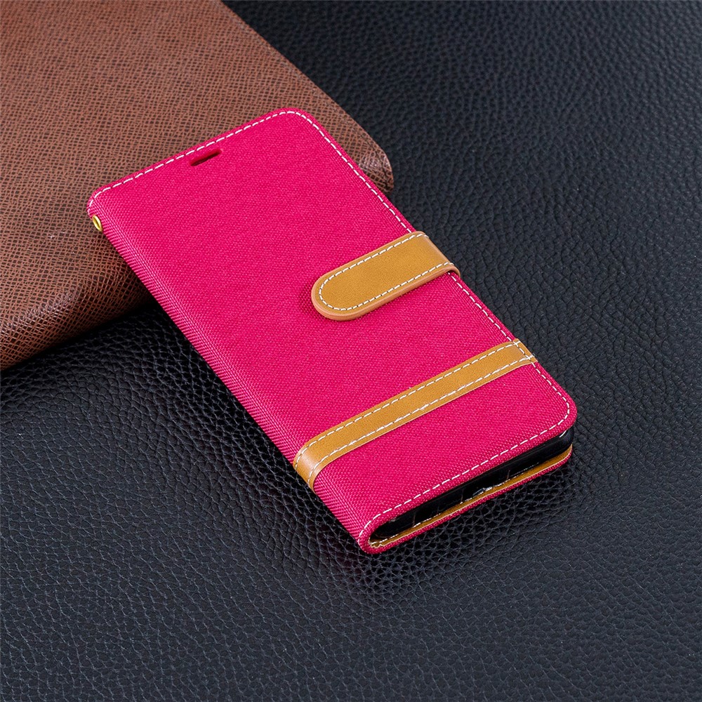 Two-tone Jean Cloth PU Leather Flip Cover for Huawei P30 - Red-2