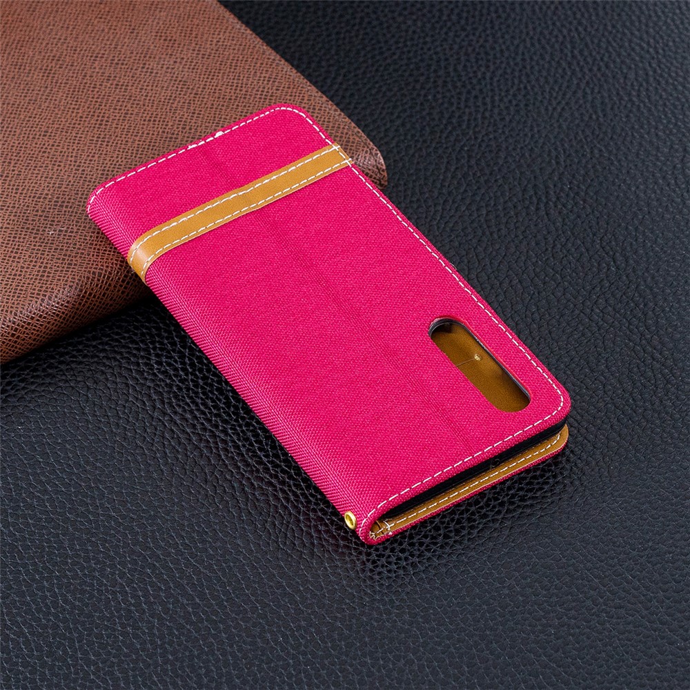 Two-tone Jean Cloth PU Leather Flip Cover for Huawei P30 - Red-3