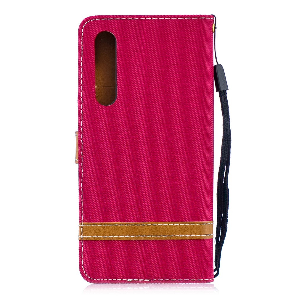 Two-tone Jean Cloth PU Leather Flip Cover for Huawei P30 - Red-5