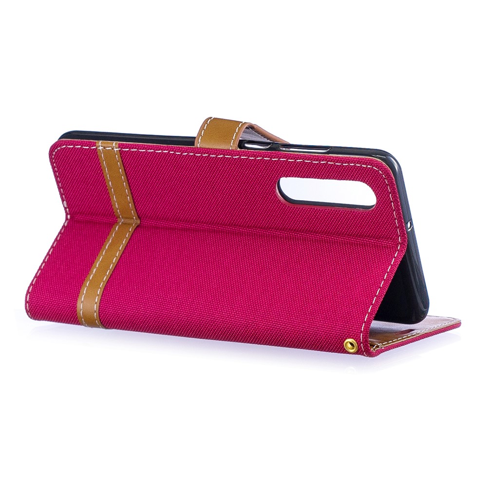 Two-tone Jean Cloth PU Leather Flip Cover for Huawei P30 - Red-6