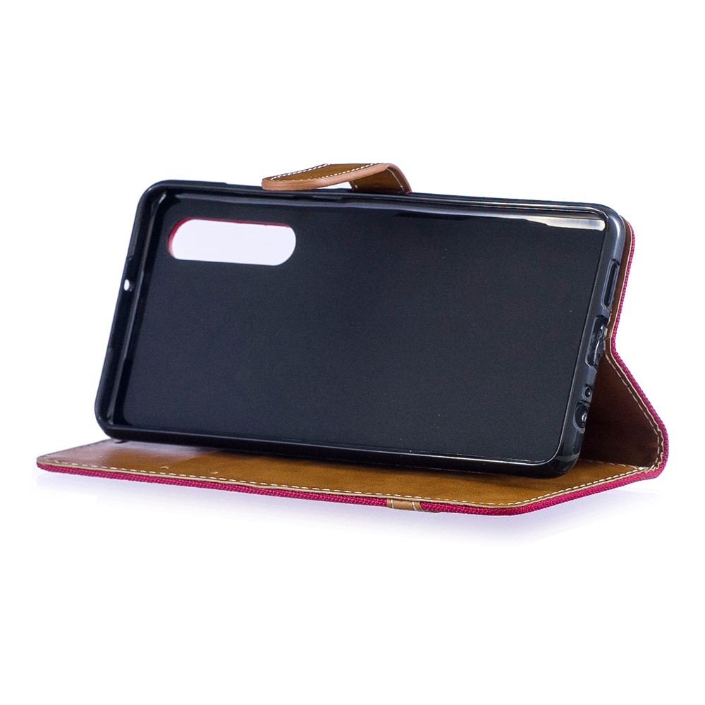 Two-tone Jean Cloth PU Leather Flip Cover for Huawei P30 - Red-7