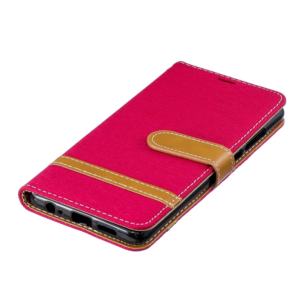 Two-tone Jean Cloth PU Leather Flip Cover for Huawei P30 - Red-8