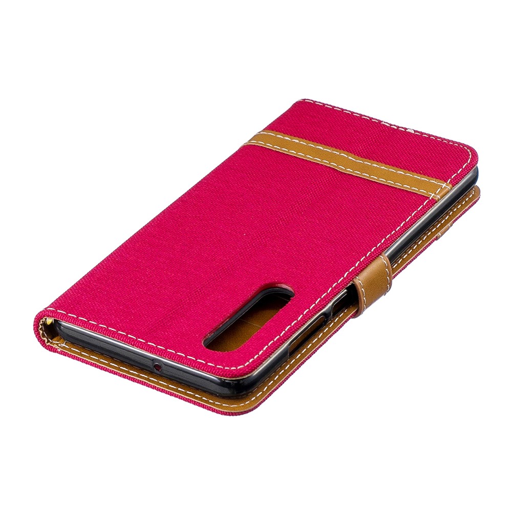 Two-tone Jean Cloth PU Leather Flip Cover for Huawei P30 - Red-9