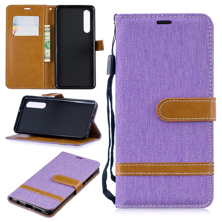 Two-tone Jean Cloth PU Leather Flip Casing for Huawei P30 - Purple-1