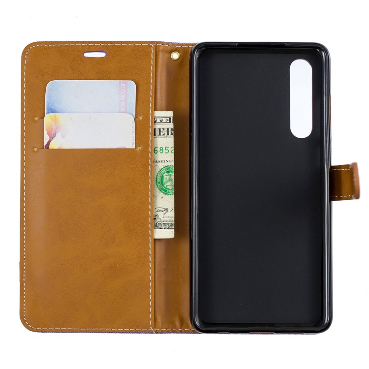 Two-tone Jean Cloth PU Leather Flip Casing for Huawei P30 - Purple-10