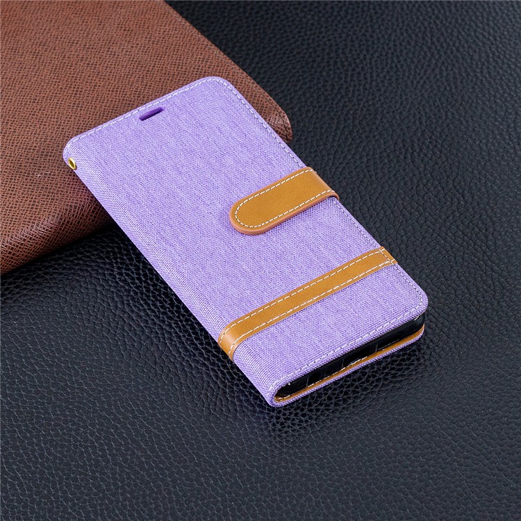 Two-tone Jean Cloth PU Leather Flip Casing for Huawei P30 - Purple-2
