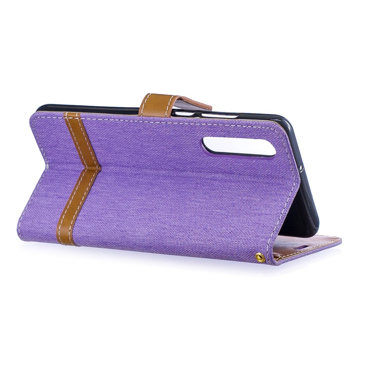 Two-tone Jean Cloth PU Leather Flip Casing for Huawei P30 - Purple-6