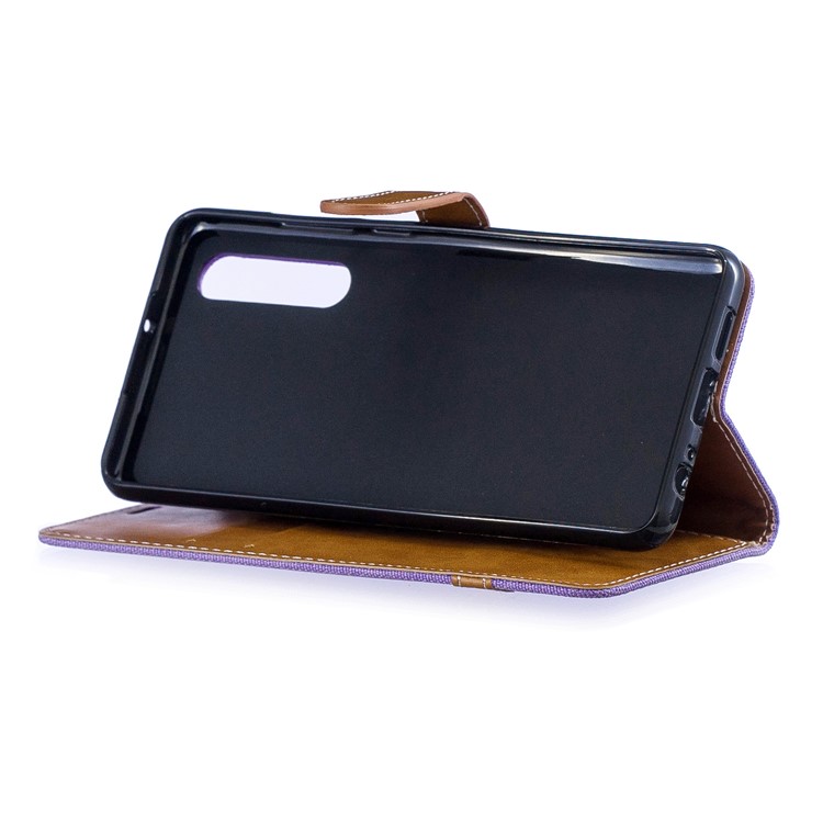 Two-tone Jean Cloth PU Leather Flip Casing for Huawei P30 - Purple-7