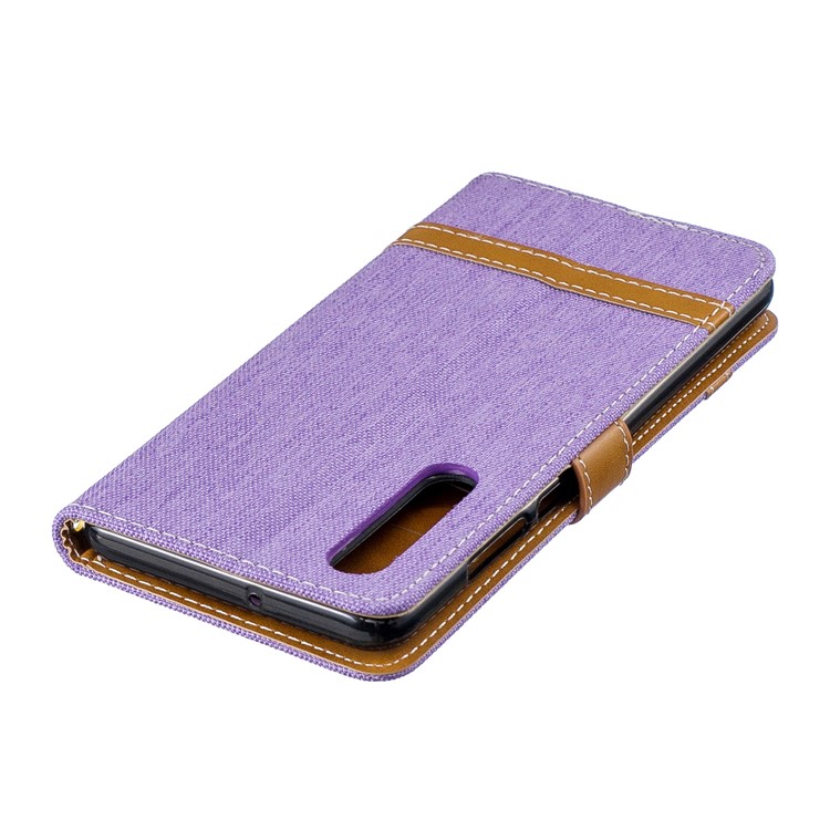 Two-tone Jean Cloth PU Leather Flip Casing for Huawei P30 - Purple-9