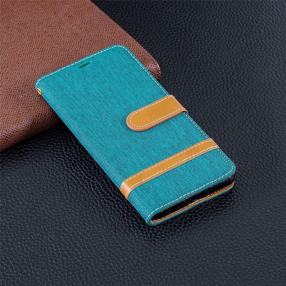 Two-tone Jean Cloth PU Leather Flip Cell Phone Case for Huawei P30 - Green-2