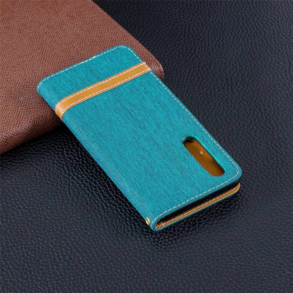 Two-tone Jean Cloth PU Leather Flip Cell Phone Case for Huawei P30 - Green-3
