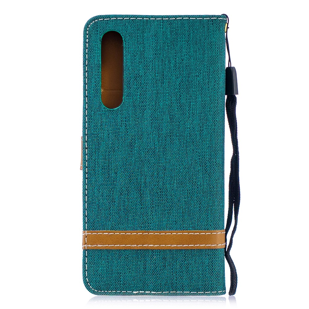 Two-tone Jean Cloth PU Leather Flip Cell Phone Case for Huawei P30 - Green-5