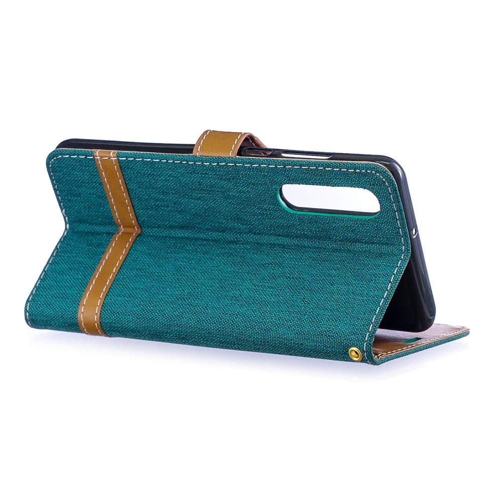 Two-tone Jean Cloth PU Leather Flip Cell Phone Case for Huawei P30 - Green-6