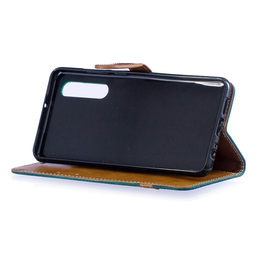 Two-tone Jean Cloth PU Leather Flip Cell Phone Case for Huawei P30 - Green-7