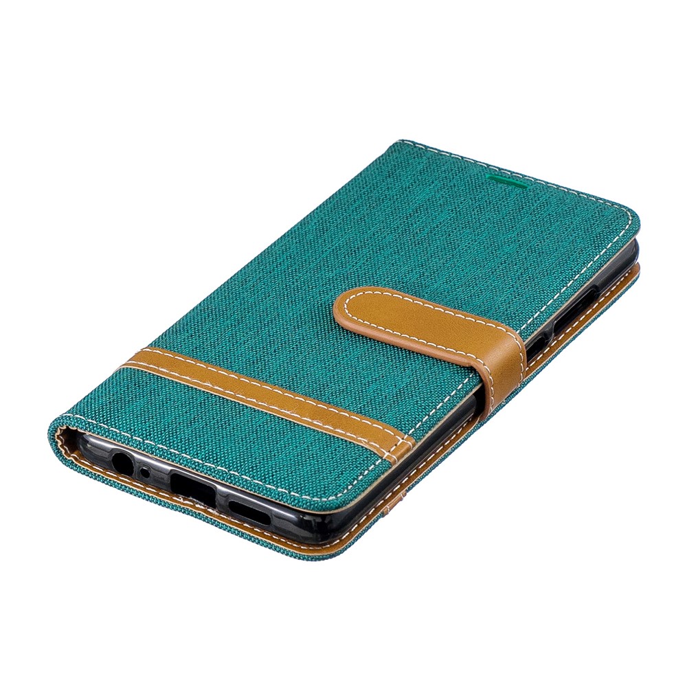 Two-tone Jean Cloth PU Leather Flip Cell Phone Case for Huawei P30 - Green-8