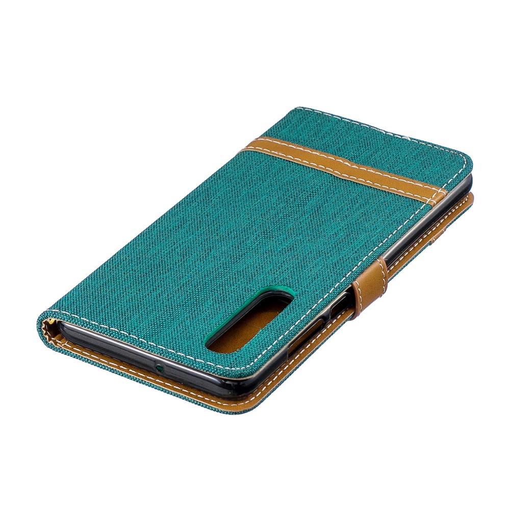 Two-tone Jean Cloth PU Leather Flip Cell Phone Case for Huawei P30 - Green-9