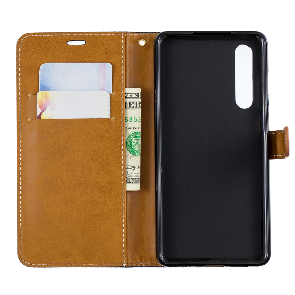 Two-tone Jean Cloth PU Leather Flip Protective Case for Huawei P30 - Dark Blue-10