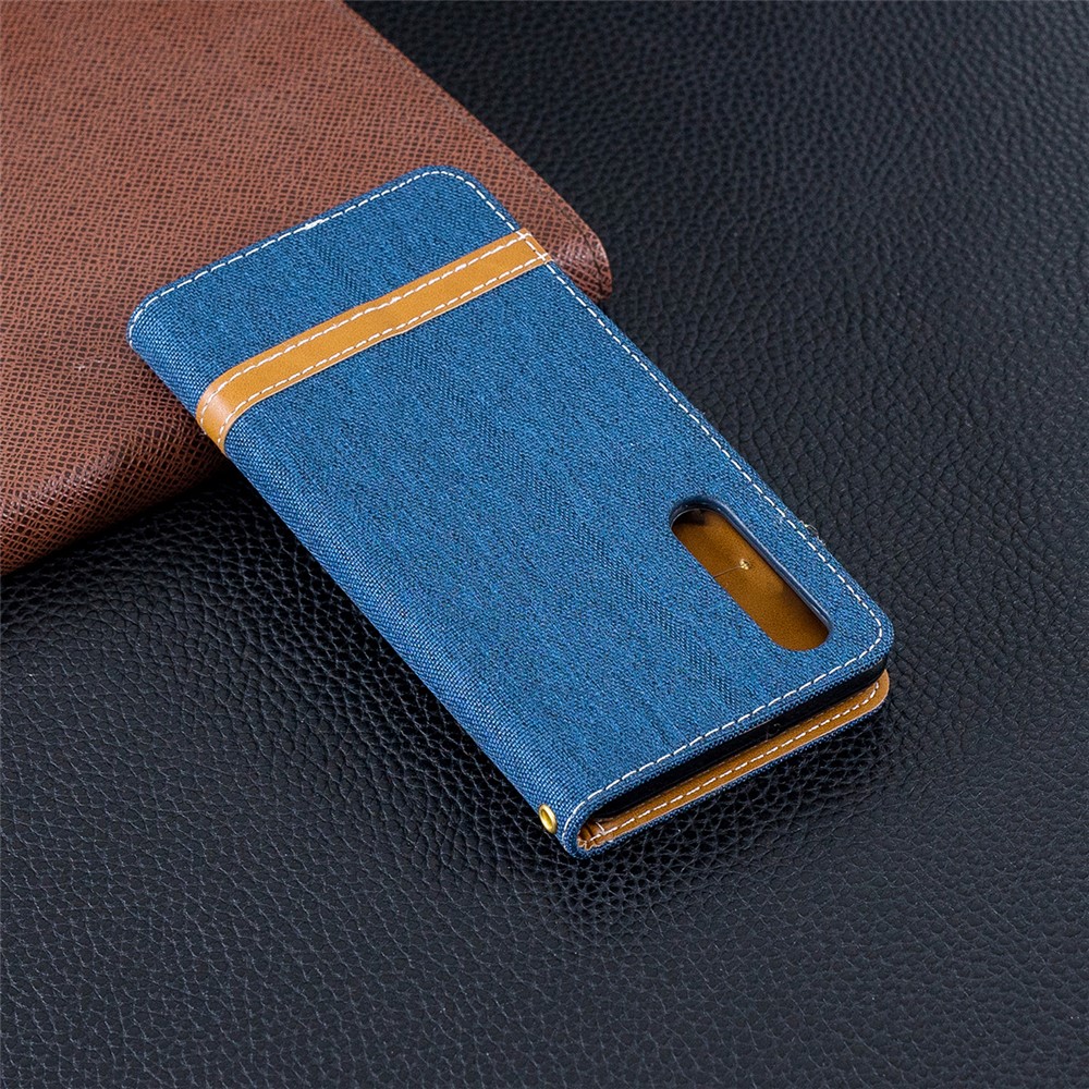 Two-tone Jean Cloth PU Leather Flip Protective Case for Huawei P30 - Dark Blue-3