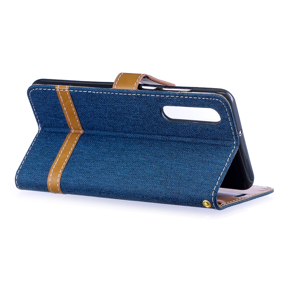 Two-tone Jean Cloth PU Leather Flip Protective Case for Huawei P30 - Dark Blue-6