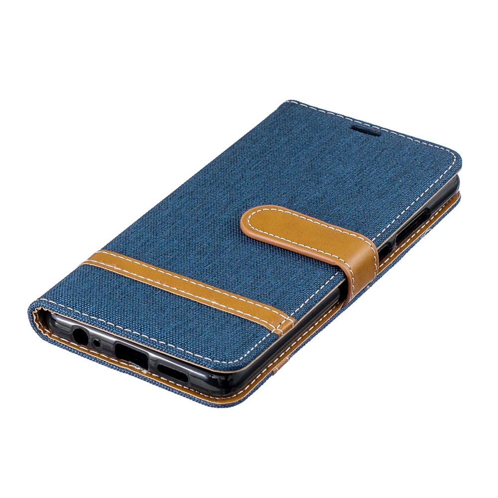 Two-tone Jean Cloth PU Leather Flip Protective Case for Huawei P30 - Dark Blue-8