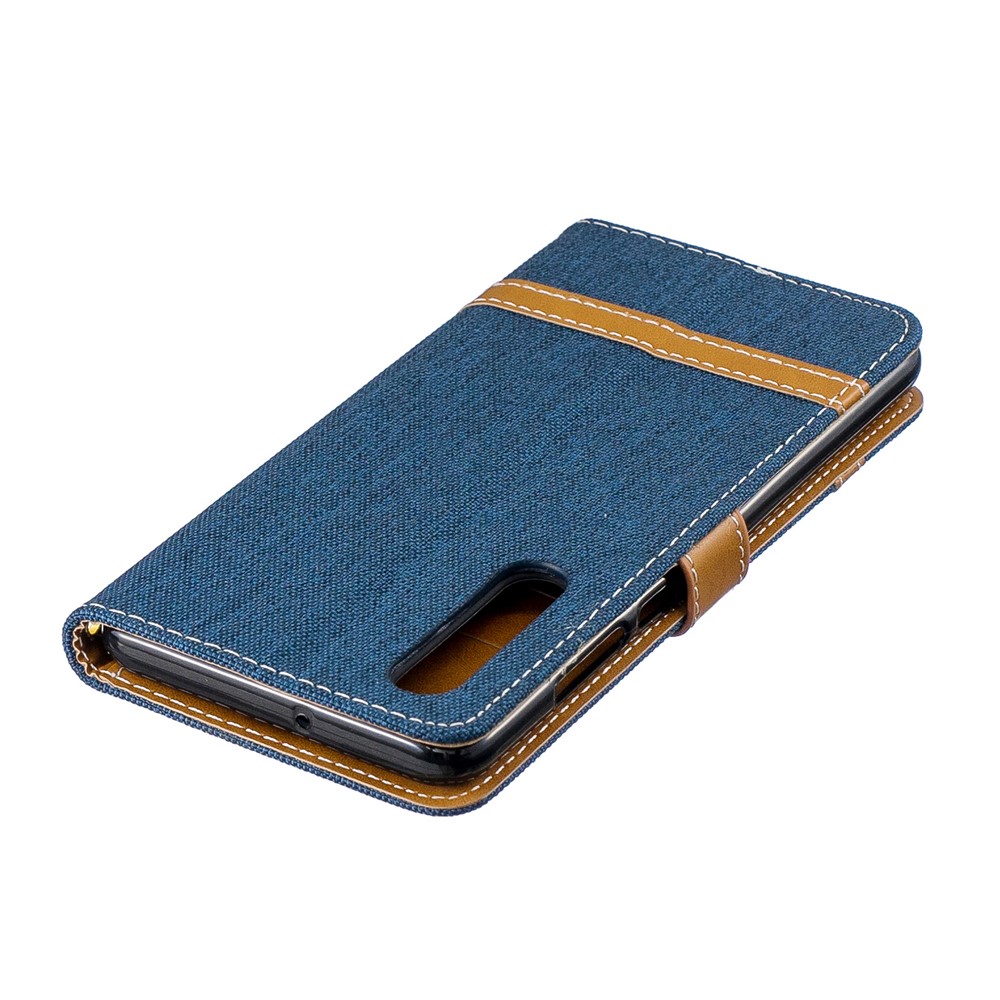 Two-tone Jean Cloth PU Leather Flip Protective Case for Huawei P30 - Dark Blue-9