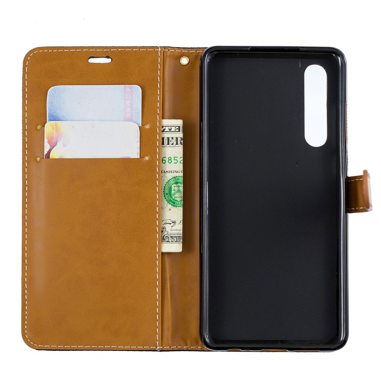 Two-tone Jean Cloth PU Leather Flip Protective Shell for Huawei P30 - Black-10