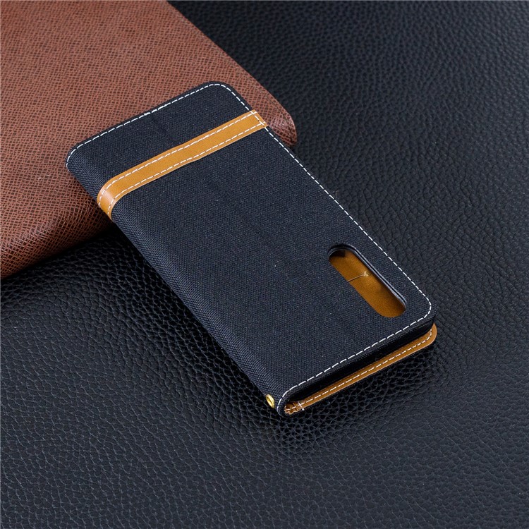 Two-tone Jean Cloth PU Leather Flip Protective Shell for Huawei P30 - Black-3
